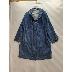 Vtg Venezia‎ Jeans Denim Farm Barn Chore Coat Jacket w Roll Away Hood Sz 18/20
